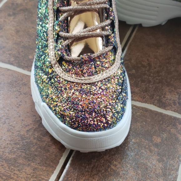 NEW MULTI GLITTER ROSE GOLD METALLIC SNEAKERS SHOE - Picture 5 of 8
